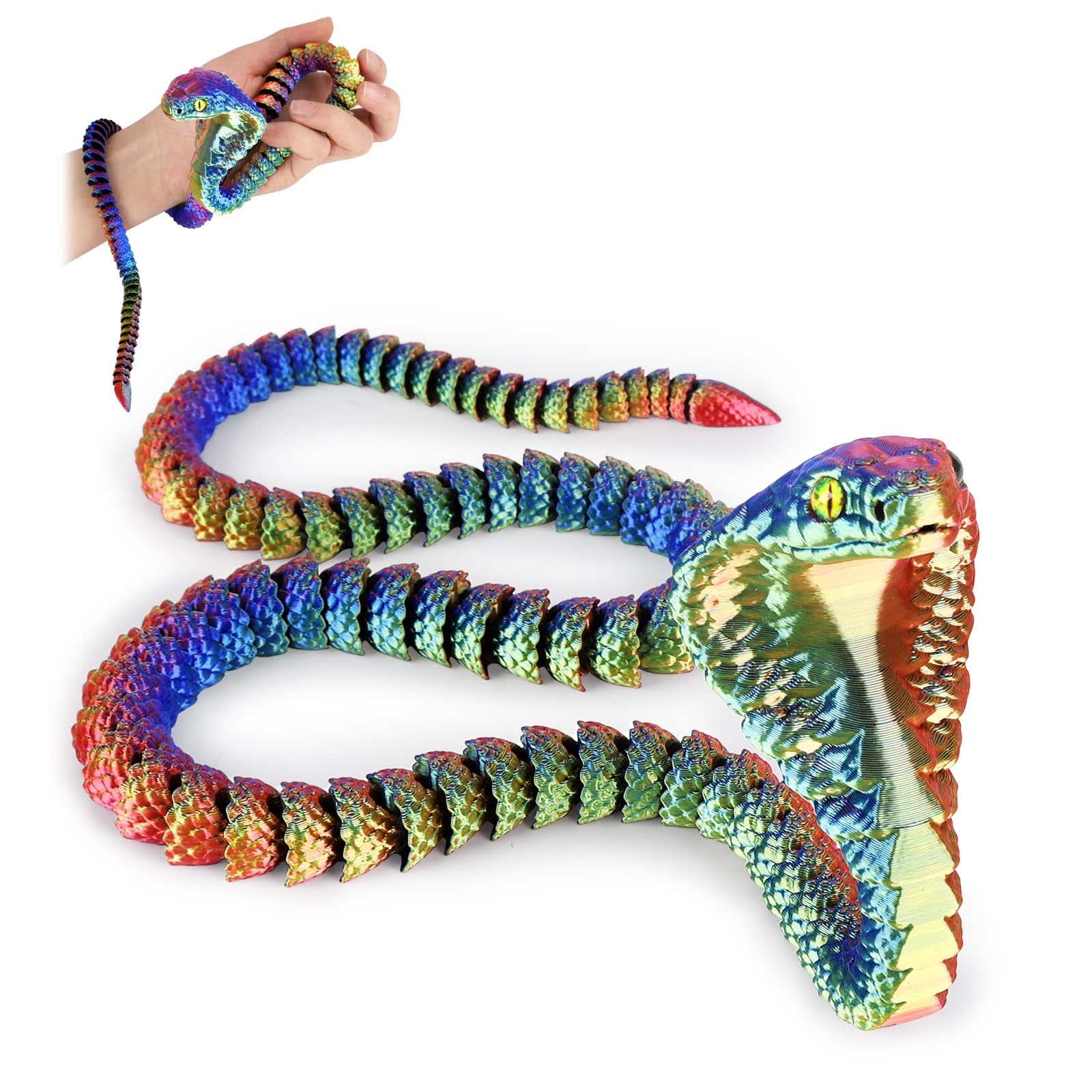 Red yellow and blue articulated crystal cobra