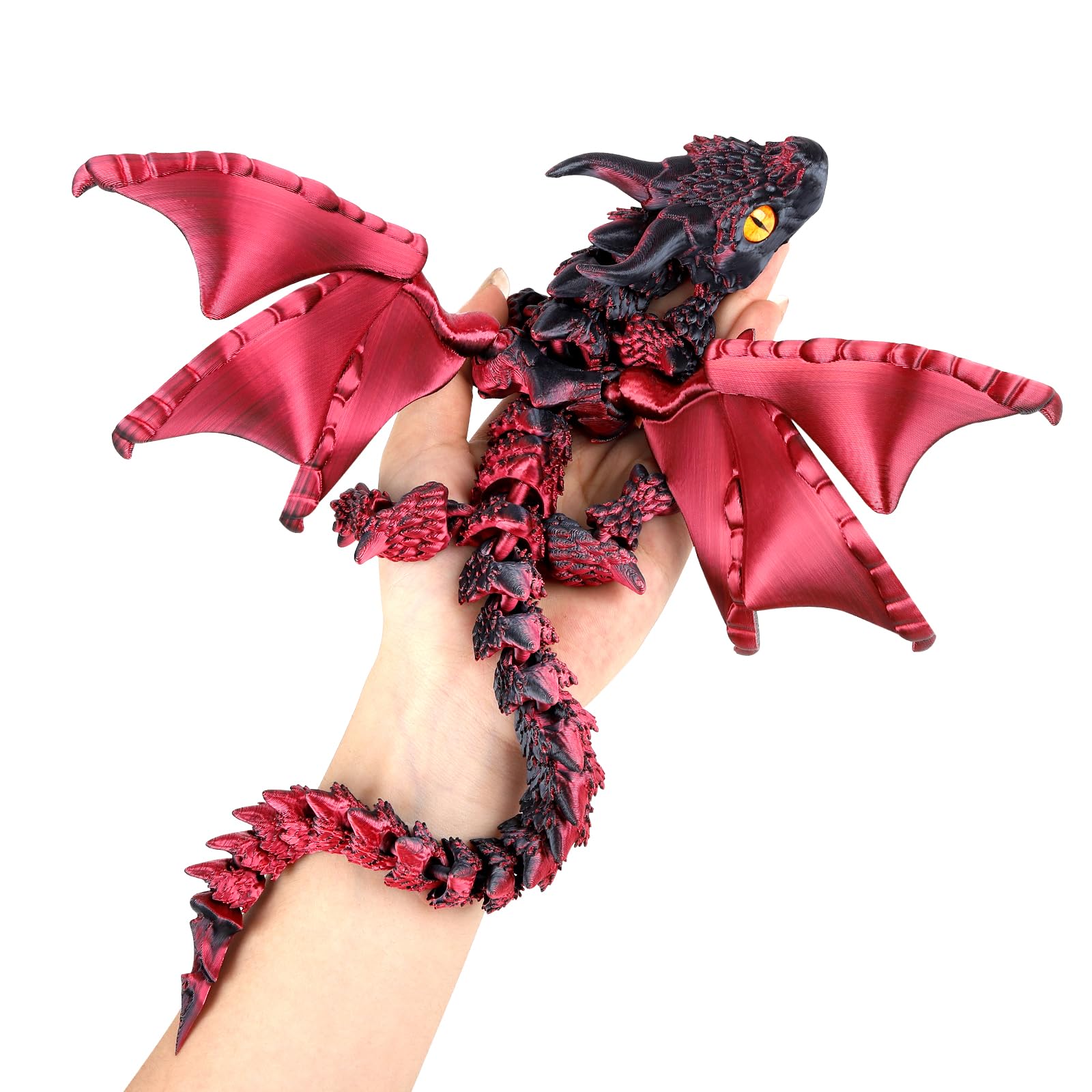 Black and red articulated winged crystal dragon